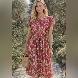 LOFT Pink and Tan Floral Maxi sleeveless Dress size medium